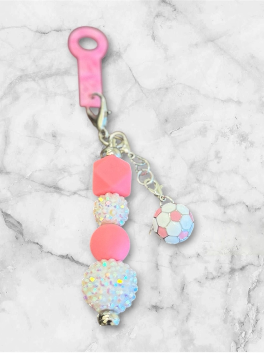 Handmade Pink Soccer Straw Charm | Silicone Beaded Tumbler Straw Accessory